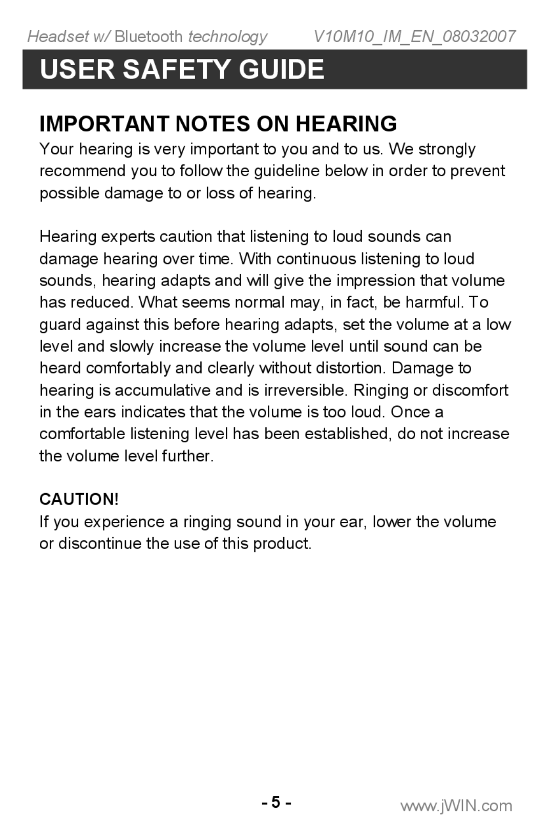 Jwin JB TH220 instruction manual Important Notes on Hearing 