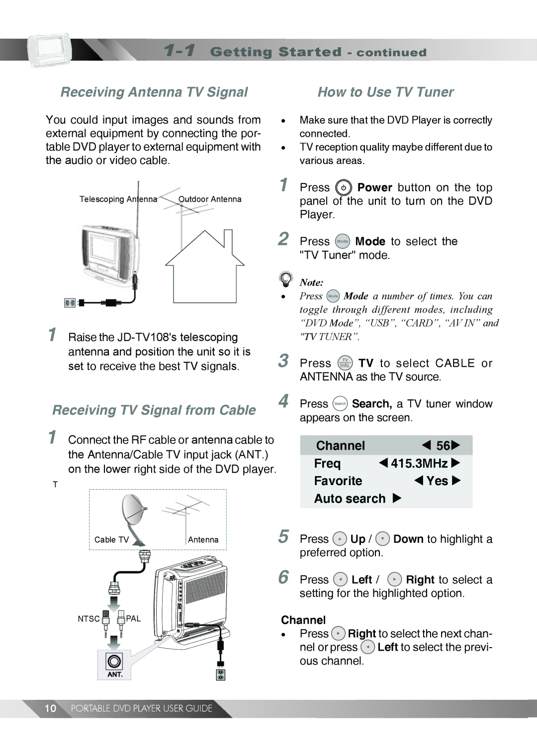 Jwin JD TV108 manual You could input images and sounds from, External equipment by connecting the por, Audio or video cable 