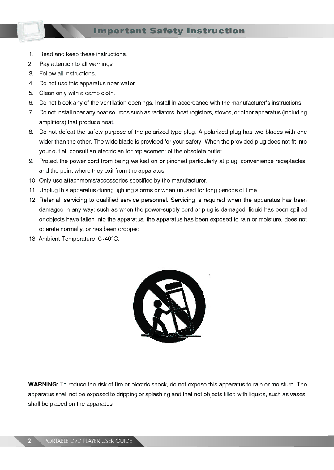 Jwin JD TV108 manual Important Safety Instruction 