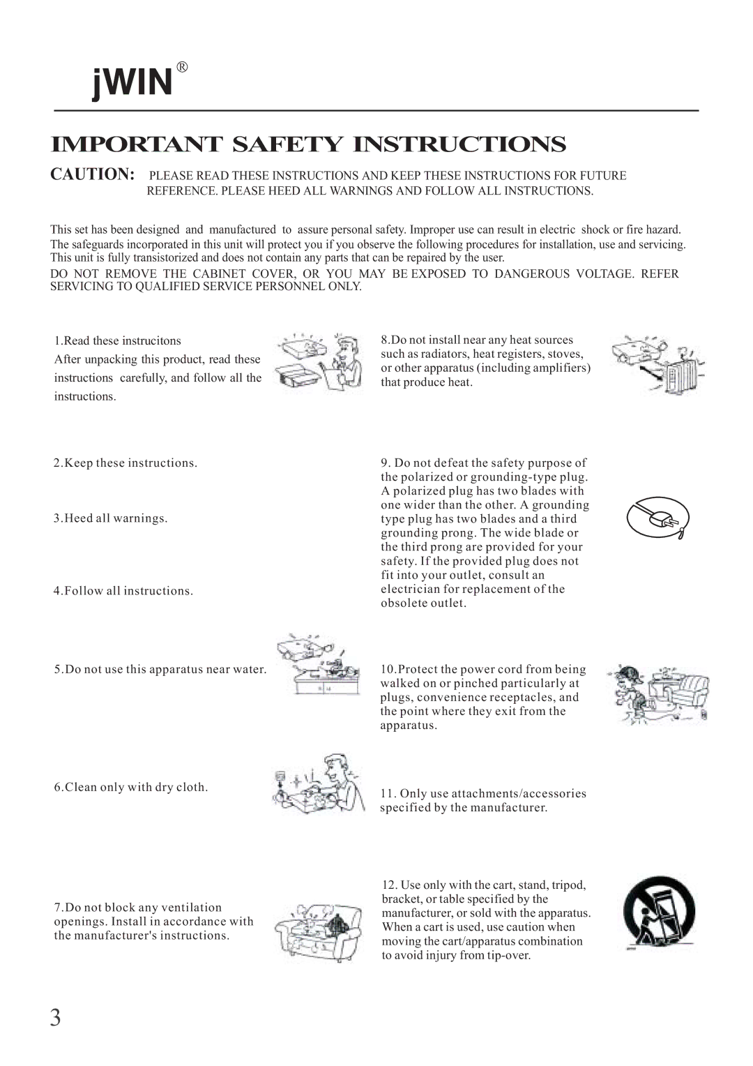 Jwin JD-VD503 manual Important Safety Instructions 