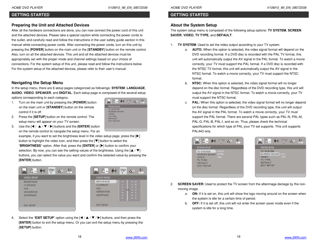 Jwin JD-VD509 instruction manual Preparing the Unit and Attached Devices, Navigating the Setup Menu, About the System Setup 