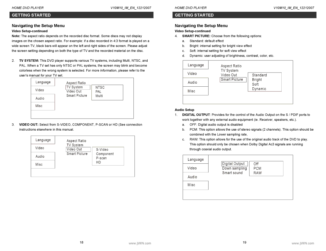 Jwin JD-VD518 instruction manual Audio Setup 