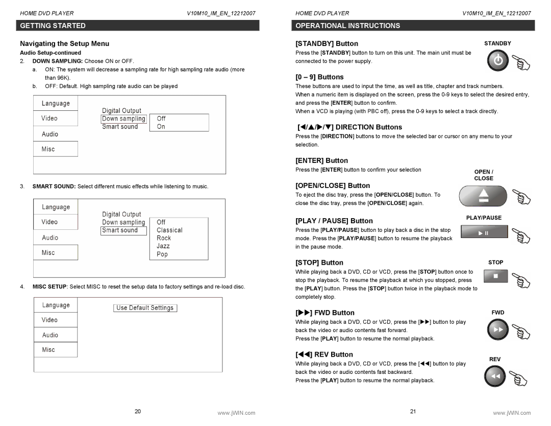 Jwin JD-VD518 instruction manual Standby Button 