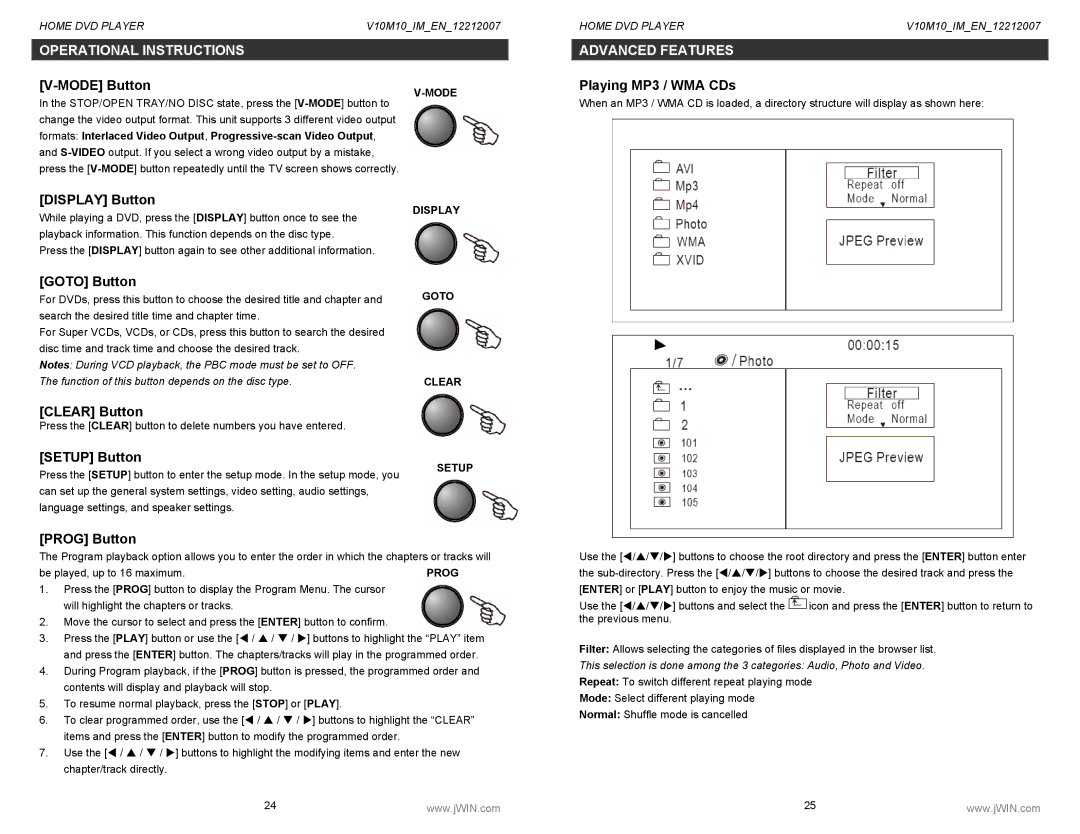 Jwin JD-VD518 instruction manual Mode Button, Advanced Features 