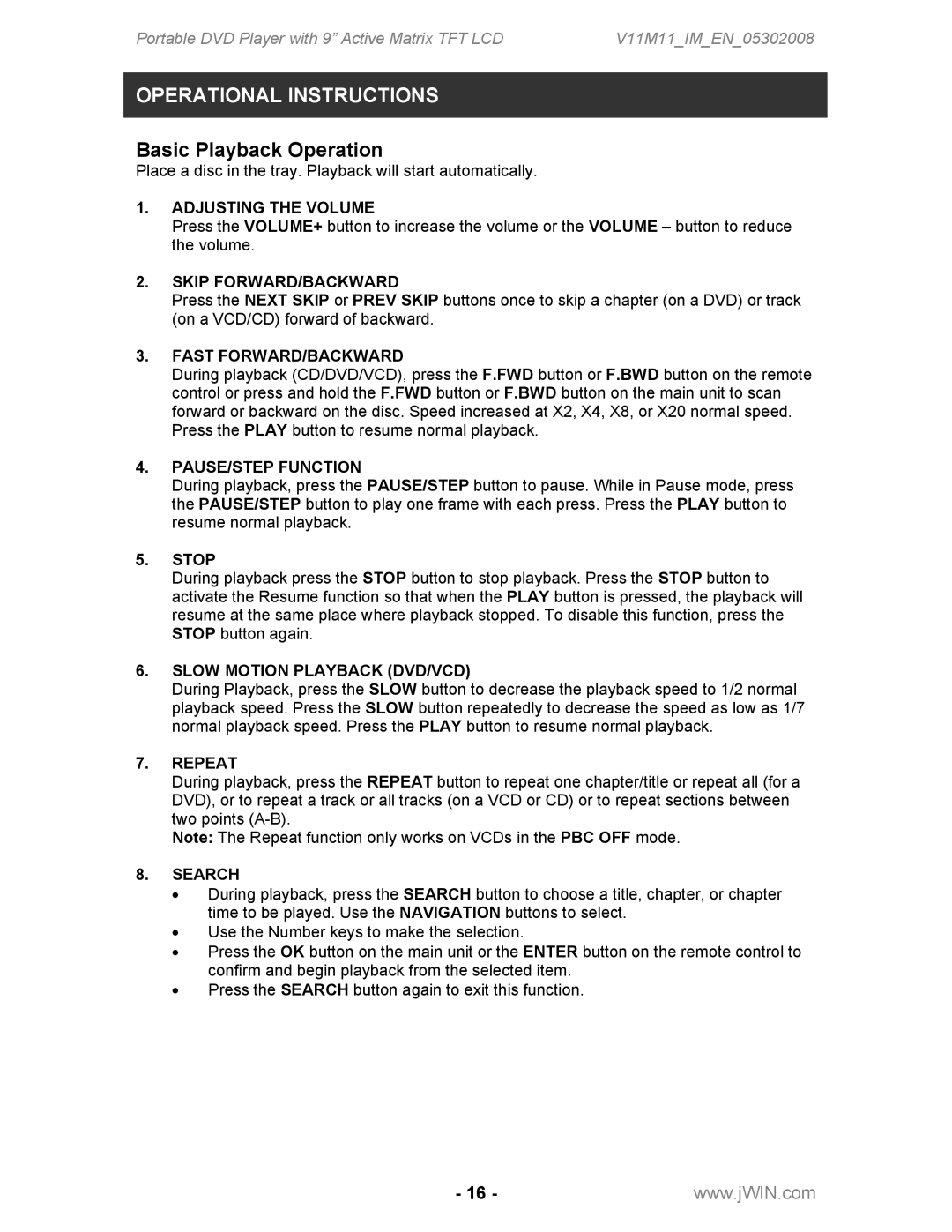 Jwin JD-VD762 instruction manual Basic Playback Operation 