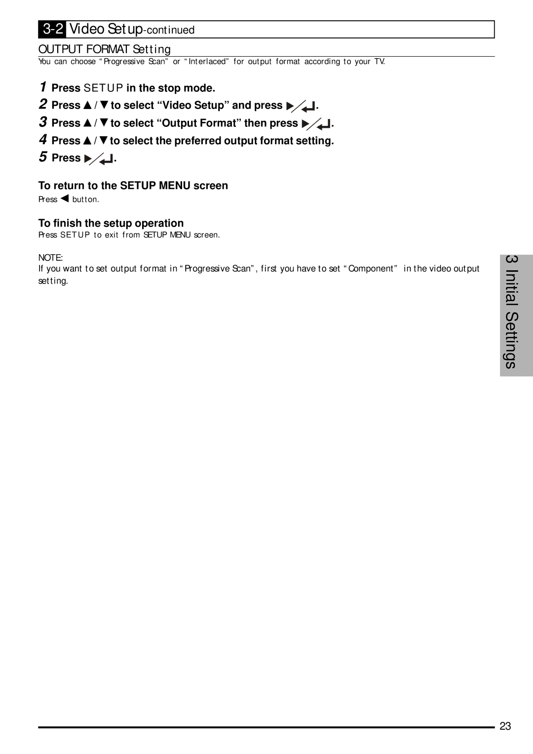 Jwin JD-VD903 user manual Output Format Setting 