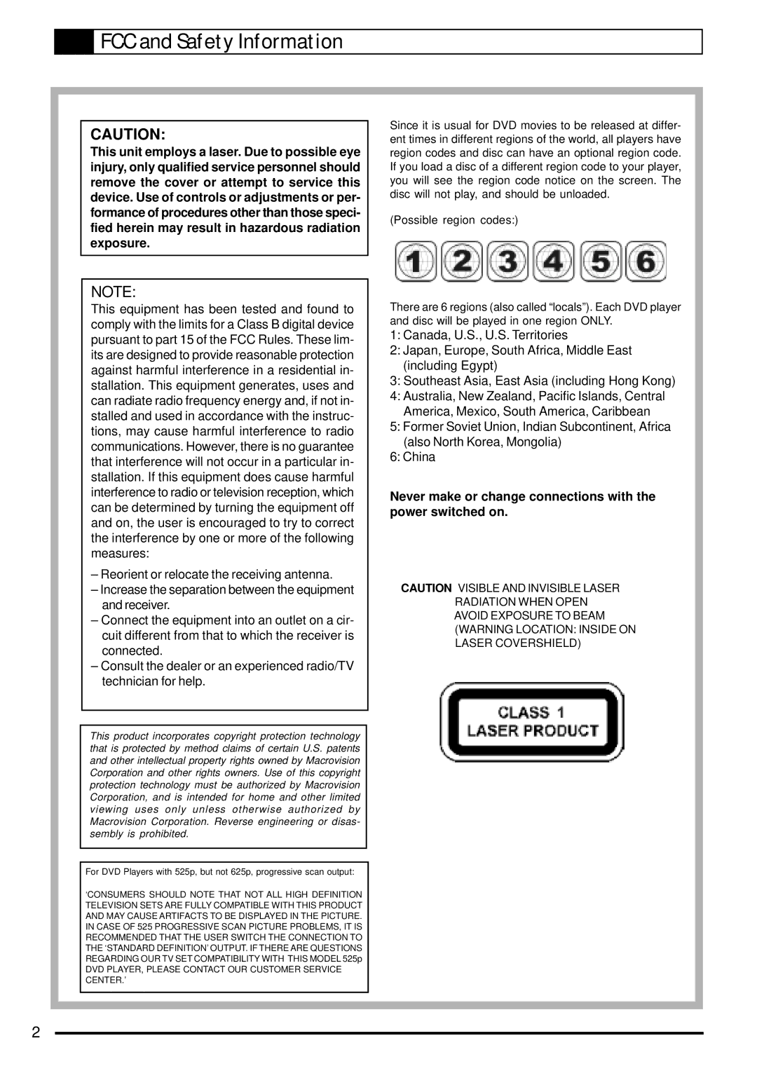 Jwin JD-VD903 user manual FCC and Safety Information 