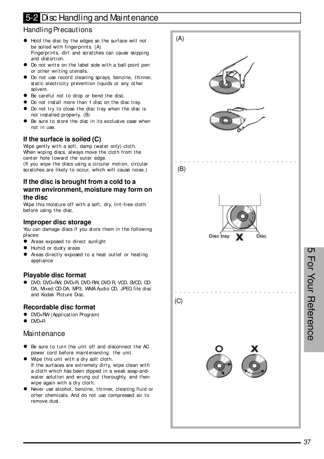 Jwin JD-VD903 user manual 2Disc Handling and Maintenance, Handling Precautions 