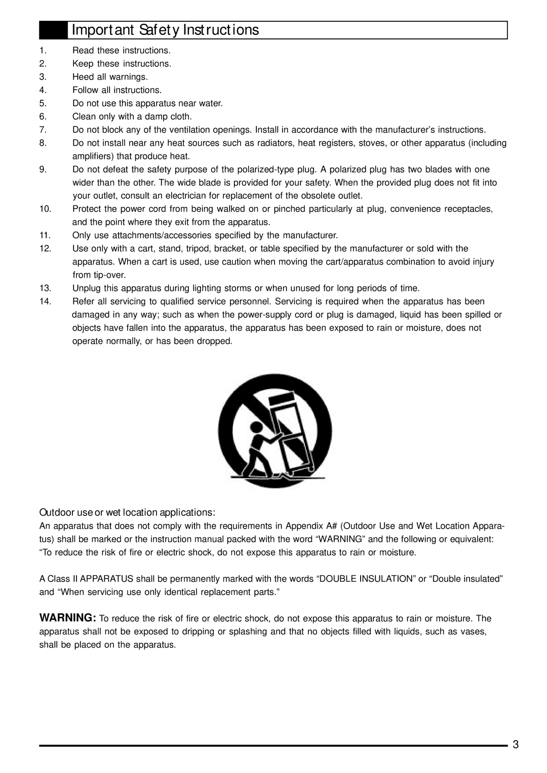 Jwin JD-VD903 user manual Important Safety Instructions, Outdoor use or wet location applications 