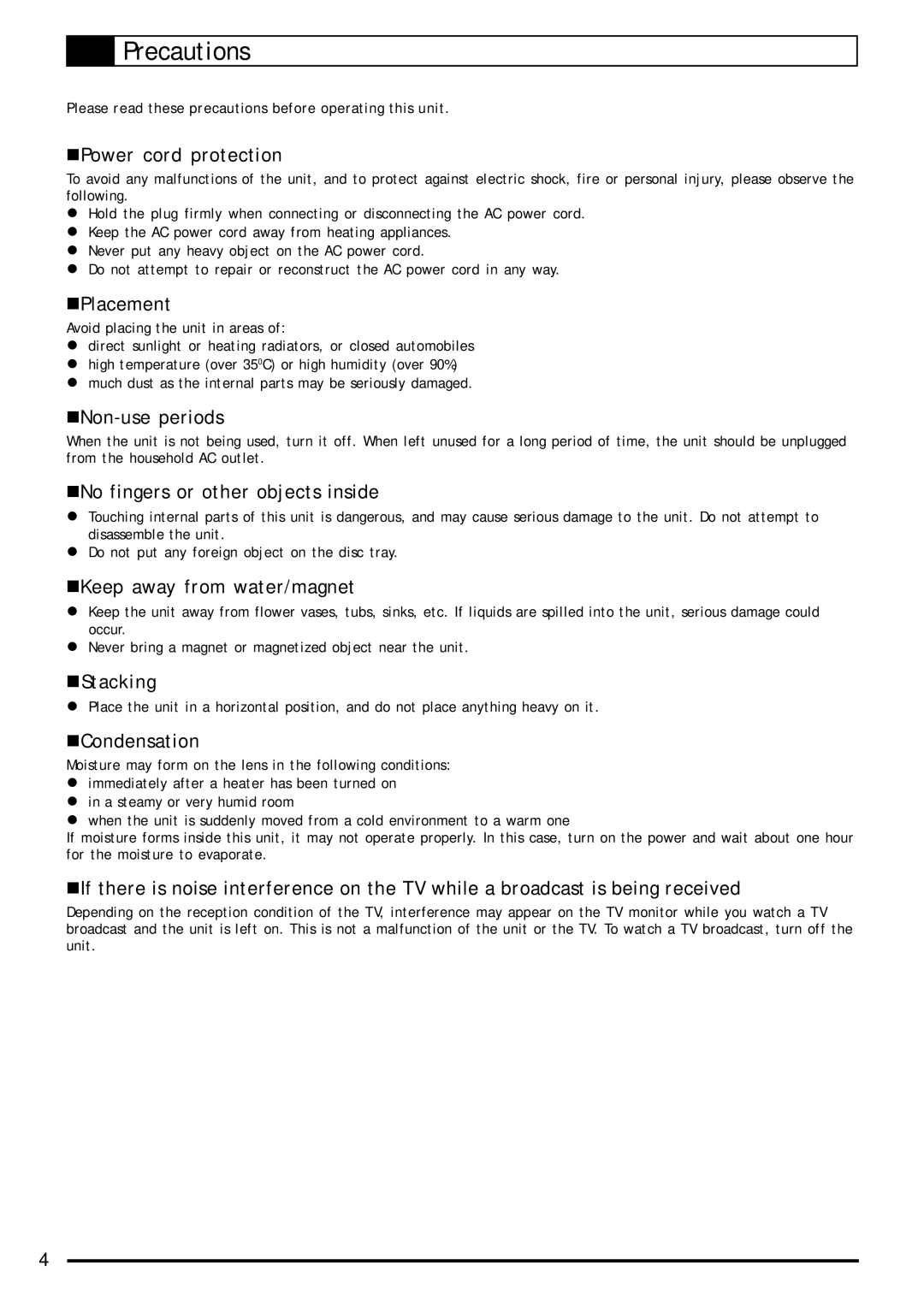 Jwin JD-VD903 user manual Precautions, Power cord protection 