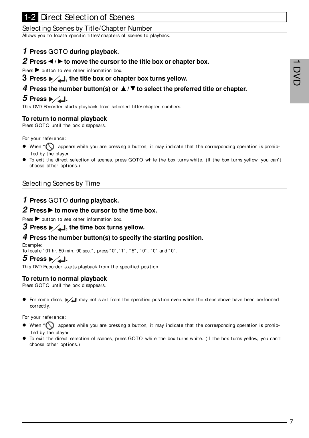 Jwin JD-VD903 user manual 2Direct Selection of Scenes, Selecting Scenes by Title/Chapter Number, Selecting Scenes by Time 