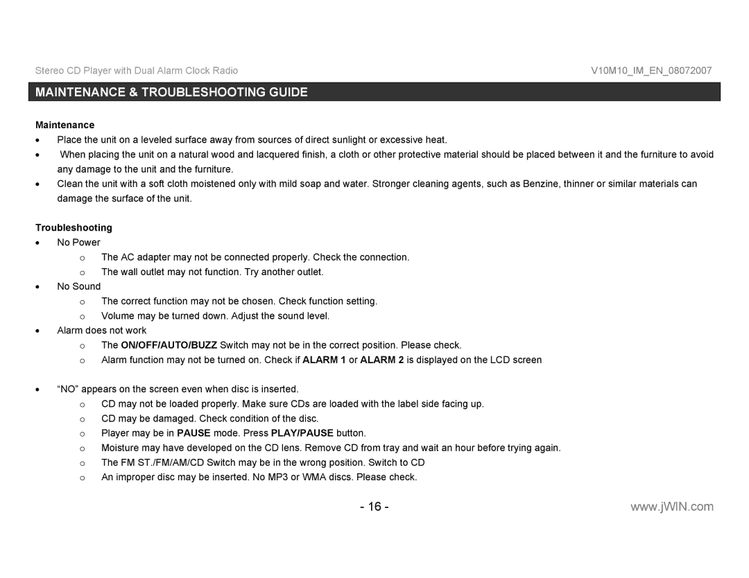 Jwin JL-K755 instruction manual Maintenance & Troubleshooting Guide 