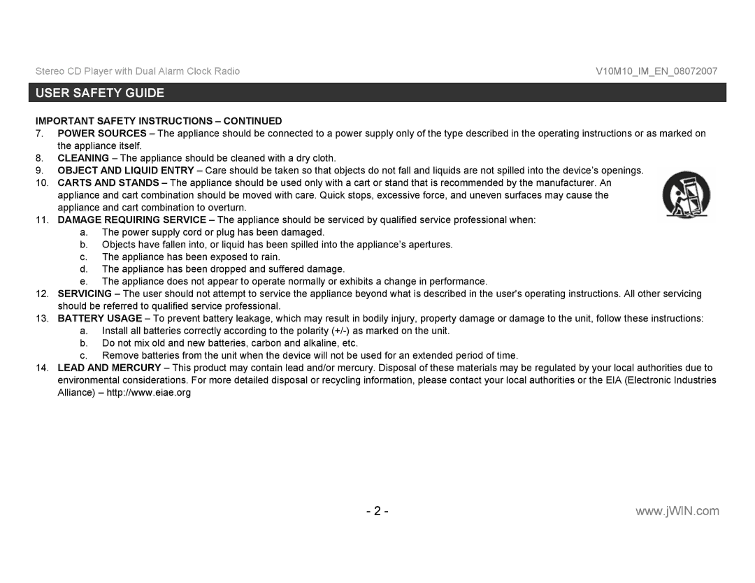 Jwin JL-K755 instruction manual User Safety Guide 