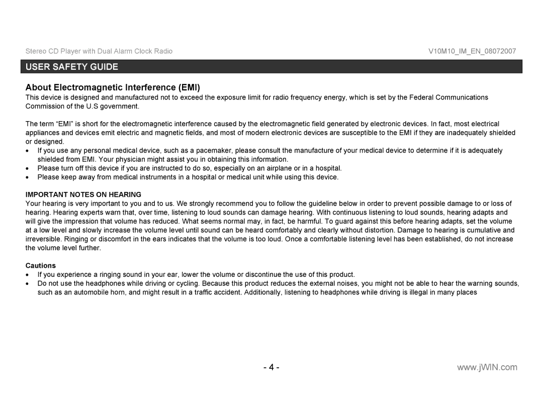 Jwin JL-K755 instruction manual About Electromagnetic Interference EMI 