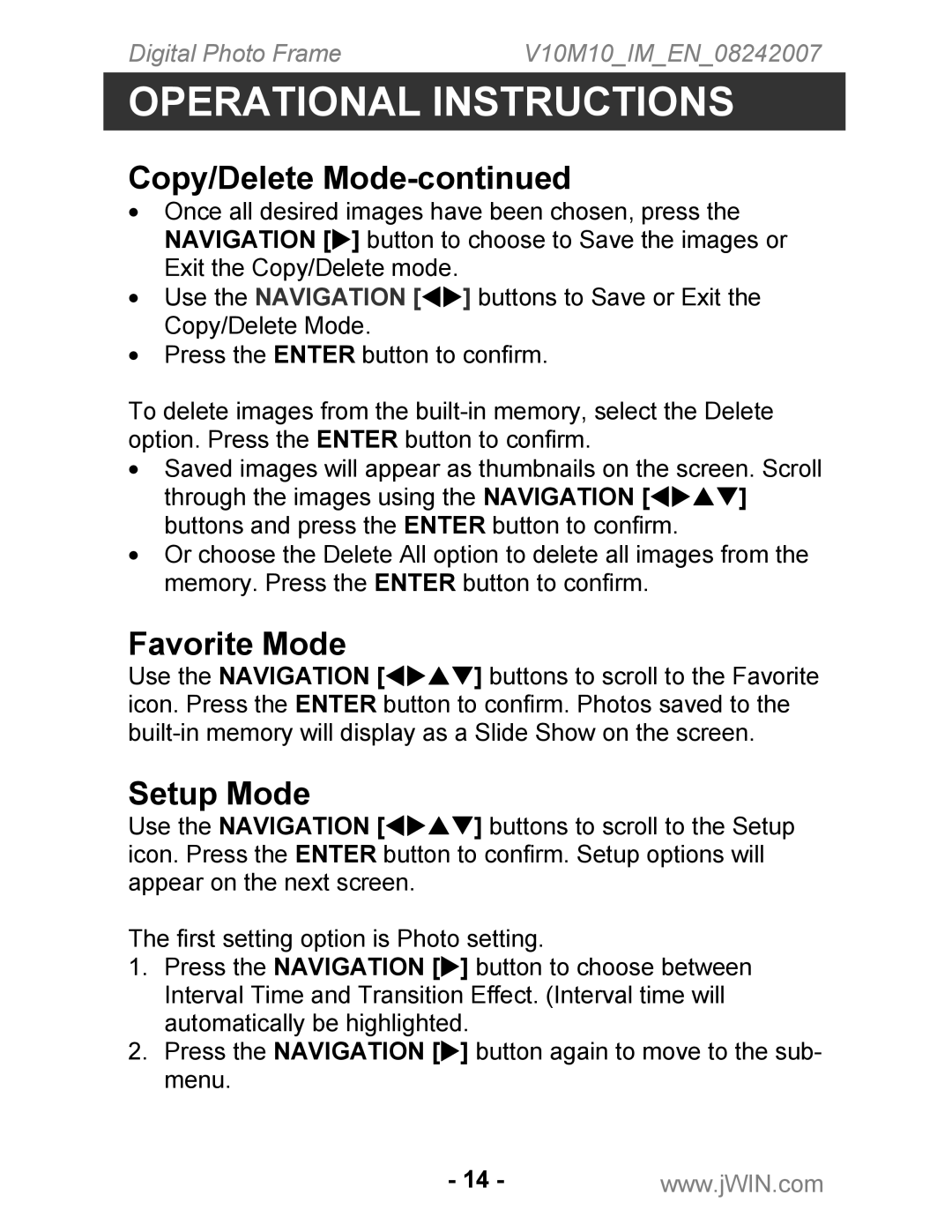 Jwin JP-119 instruction manual Favorite Mode, Setup Mode 