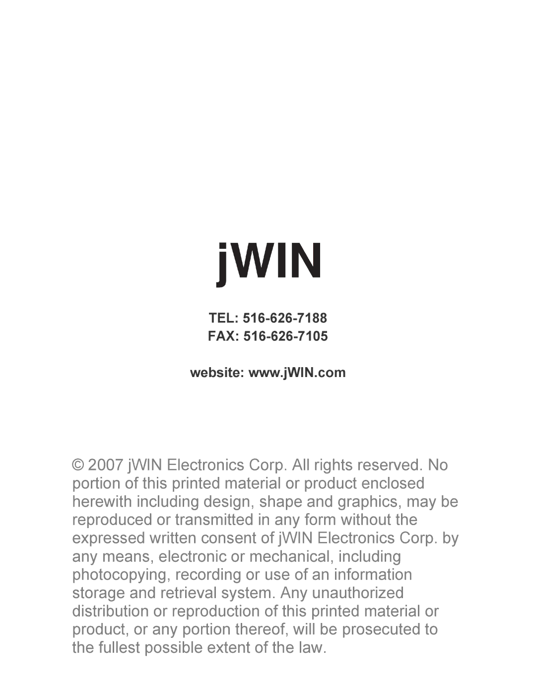 Jwin JP-119 instruction manual Tel Fax 