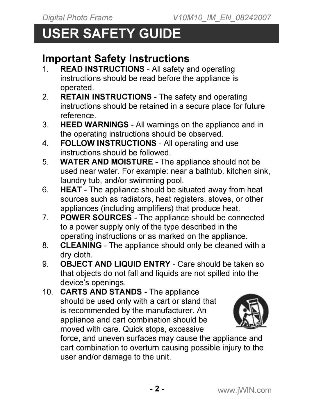 Jwin JP-119 instruction manual Important Safety Instructions 