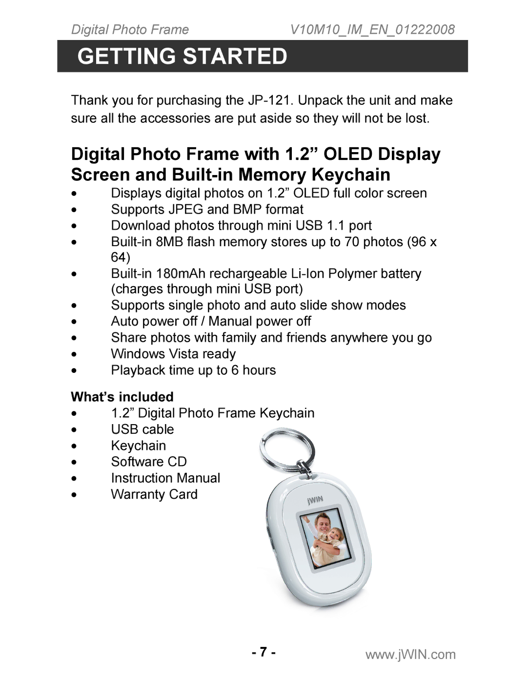 Jwin JP-121 instruction manual Getting Started, What’s included 