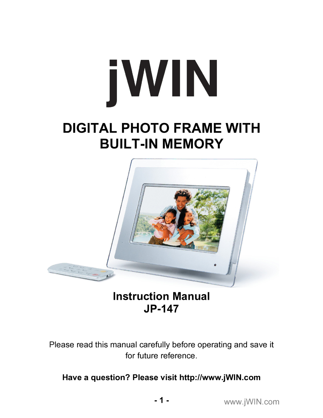 Jwin JP-147 instruction manual Digital Photo Frame with BUILT-IN Memory 