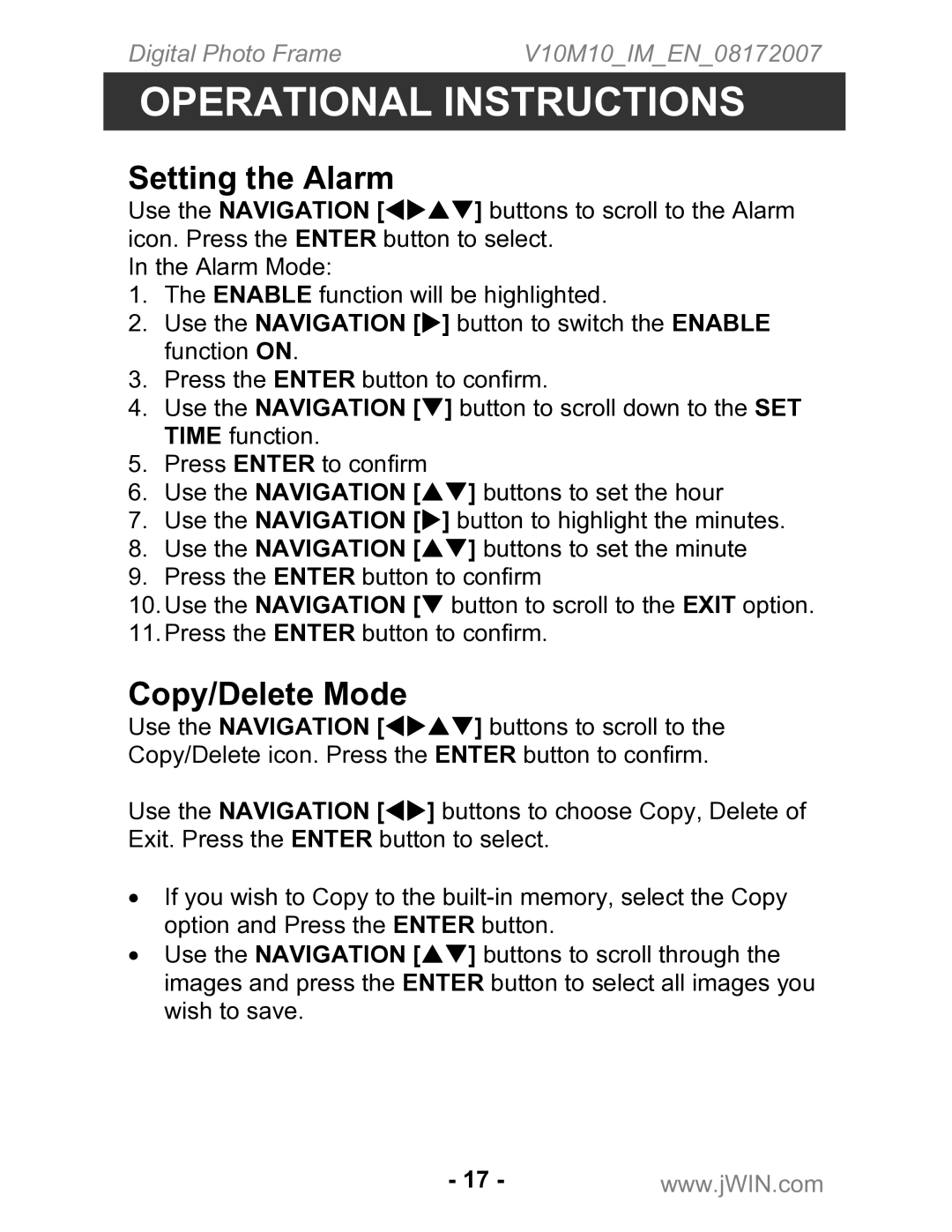 Jwin JP-147 instruction manual Setting the Alarm, Copy/Delete Mode 