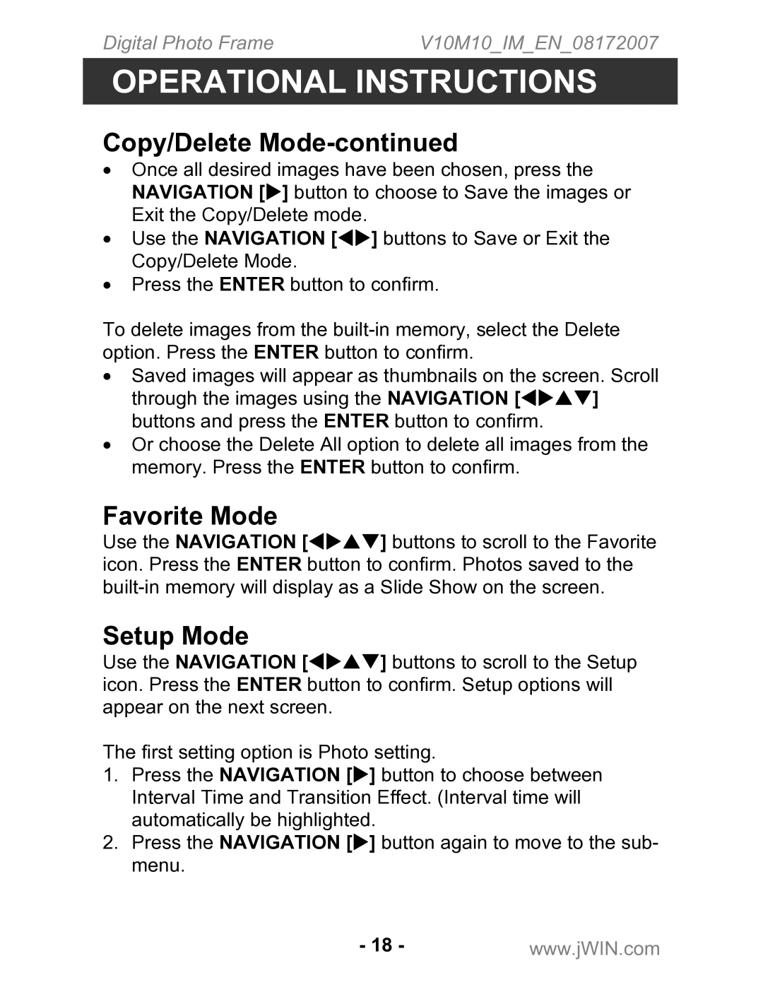 Jwin JP-147 instruction manual Favorite Mode, Setup Mode 