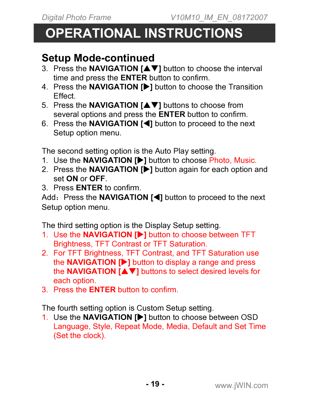 Jwin JP-147 instruction manual Navigation 