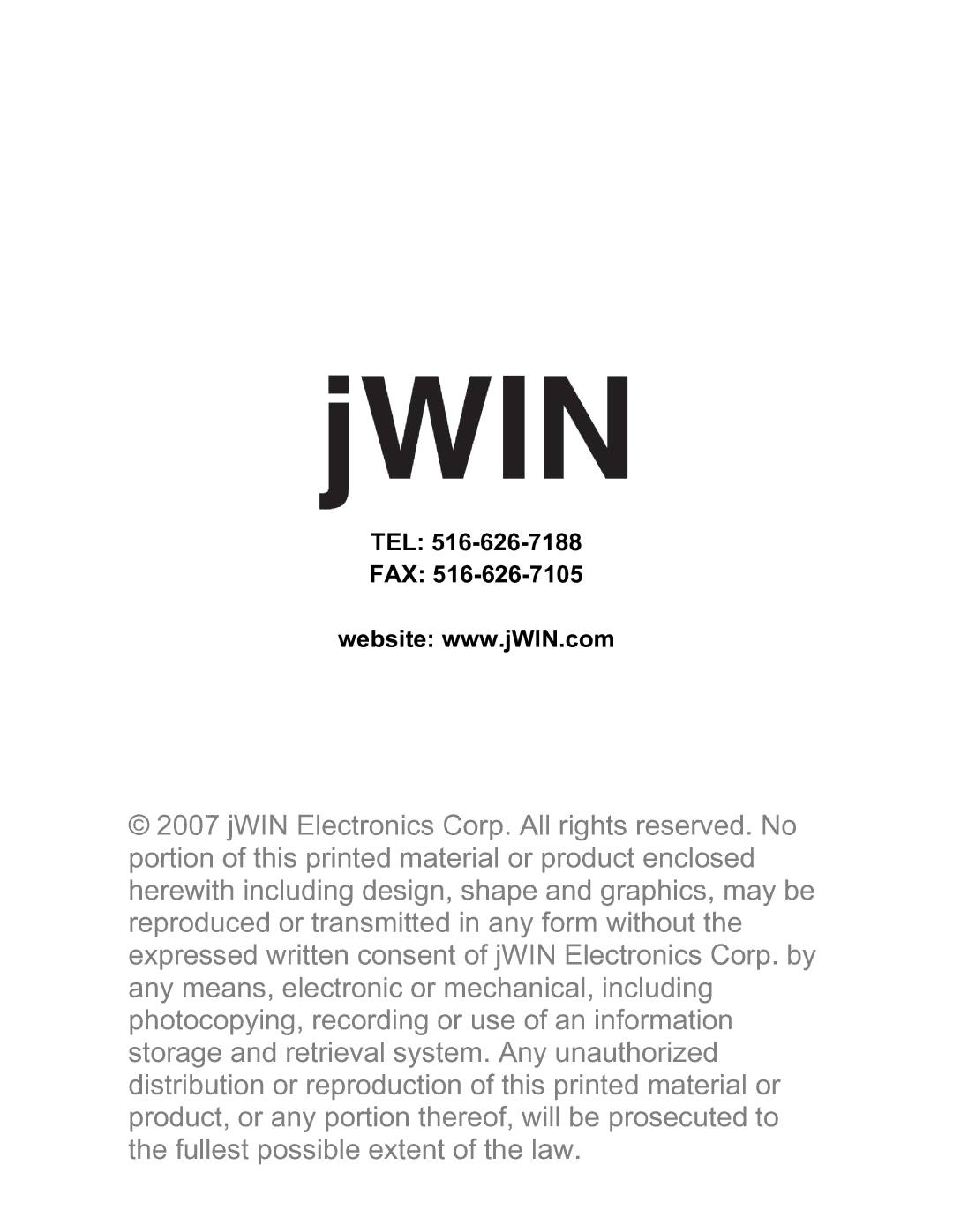 Jwin JP-147 instruction manual Tel Fax 