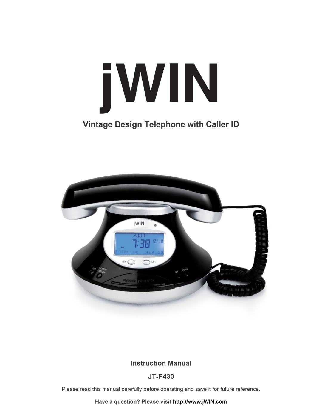 Jwin JT-P430 instruction manual Vintage Design Telephone with Caller ID 