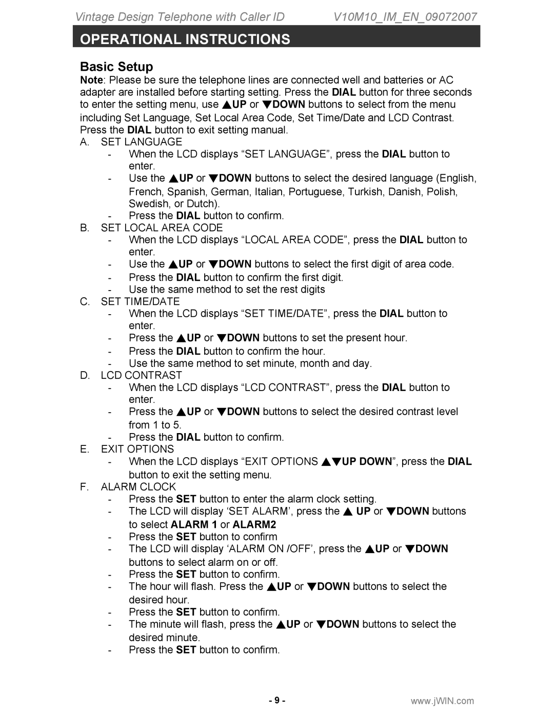 Jwin JT-P430 instruction manual Operational Instructions, Basic Setup 