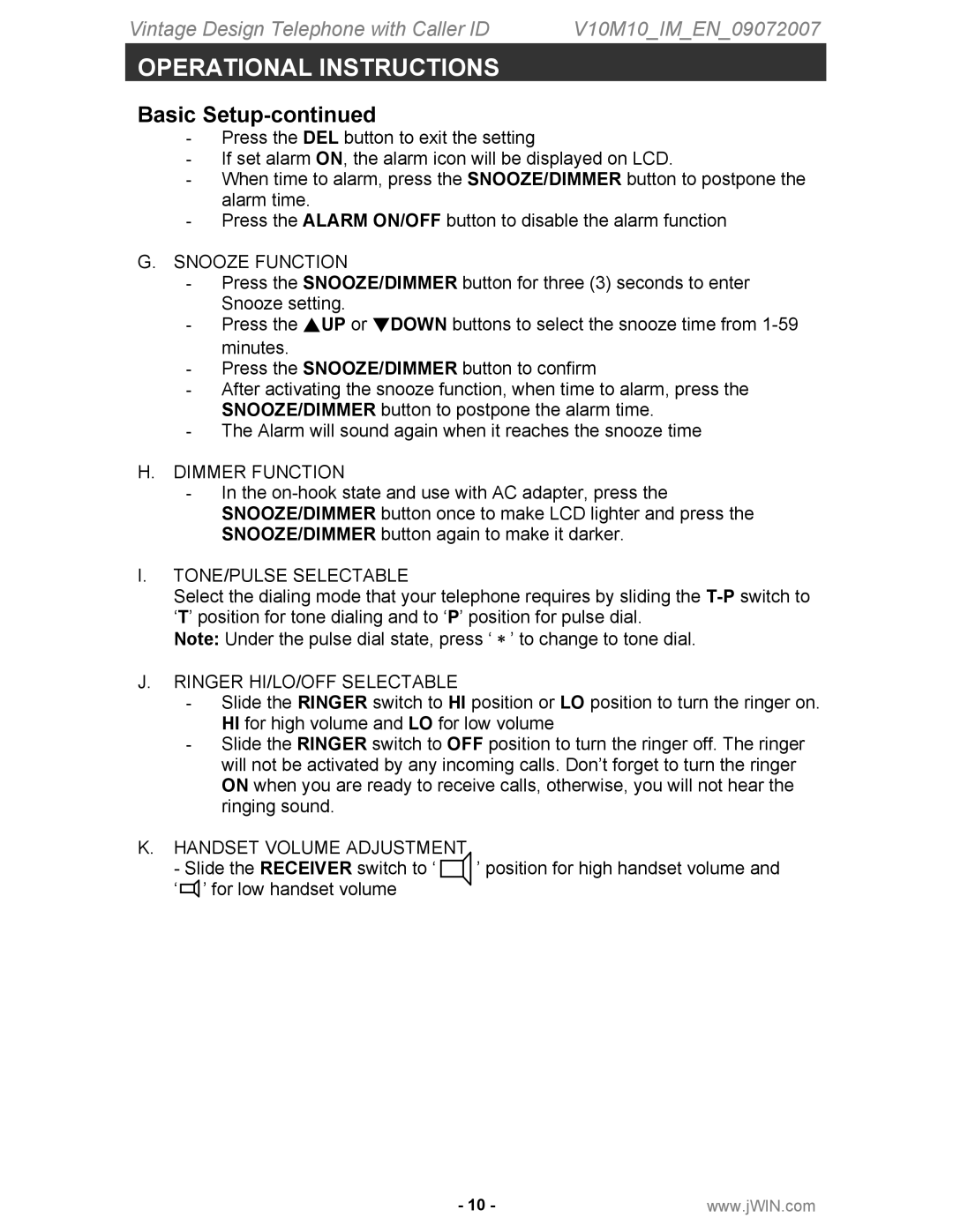 Jwin JT-P430 instruction manual Snooze Function 