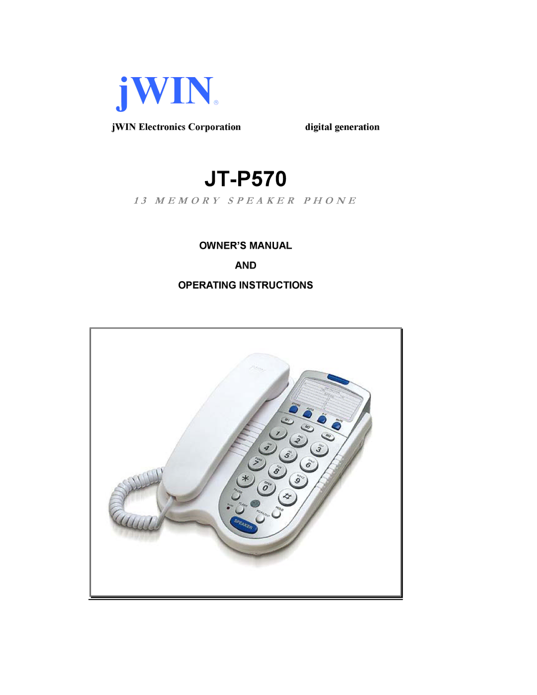 Jwin JT-P570 owner manual Jwin, Operating Instructions 