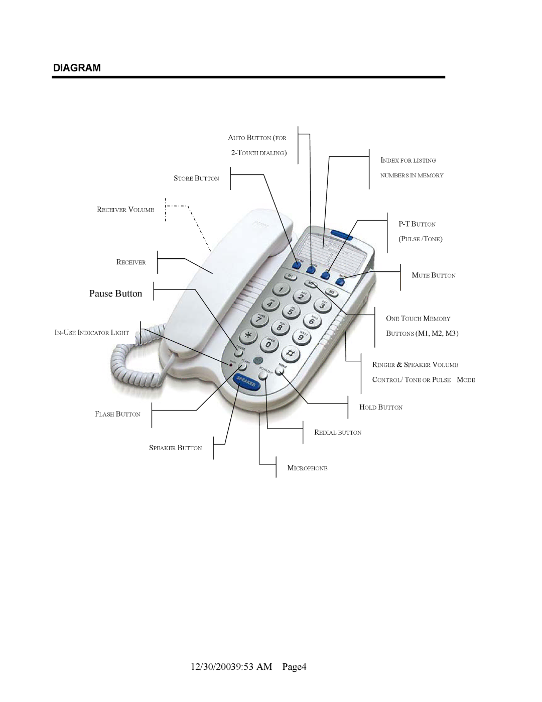 Jwin JT-P570 owner manual Diagram, Pause Button 