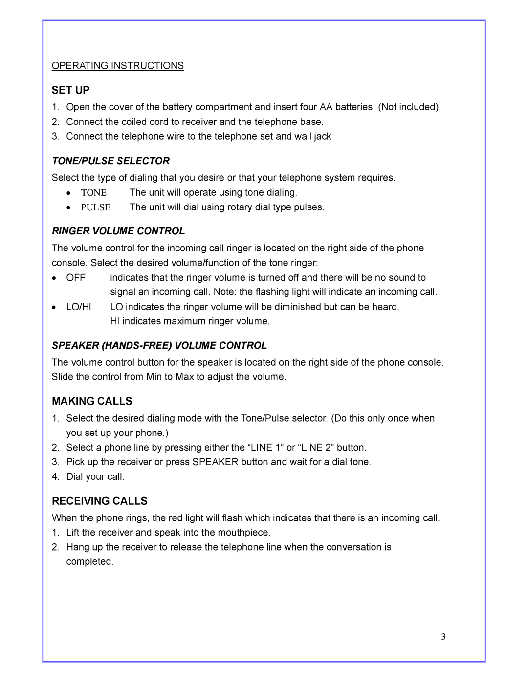 Jwin JT-P670 owner manual Set Up, Making Calls, Receiving Calls 