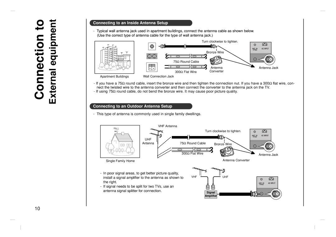 Jwin JV-DTV17 owner manual Connecting to an Inside Antenna Setup, Connecting to an Outdoor Antenna Setup 