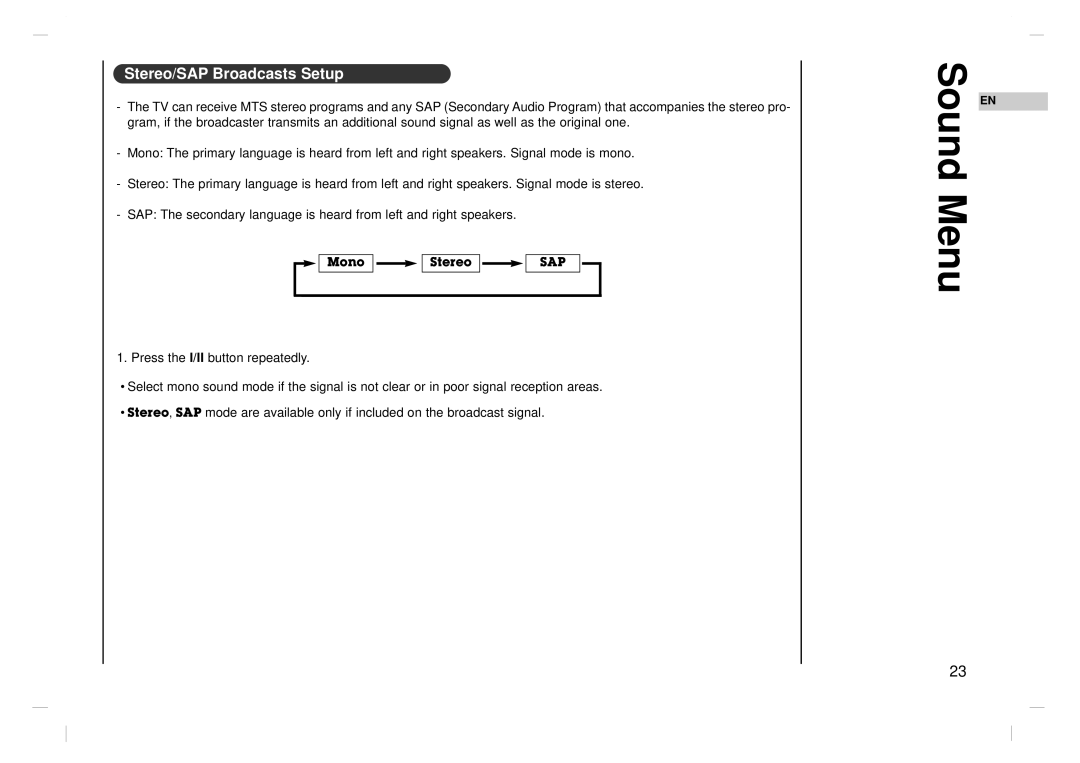 Jwin JV-DTV17 owner manual Stereo/SAP Broadcasts Setup 