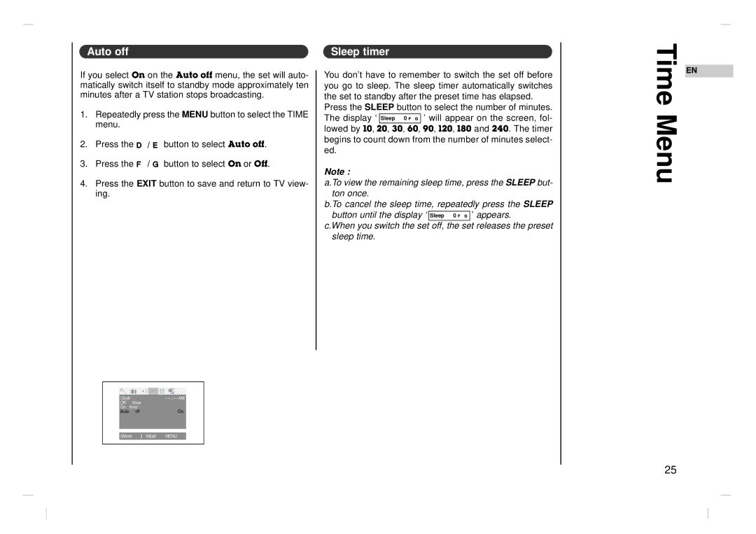 Jwin JV-DTV17 owner manual Auto off Sleep timer 