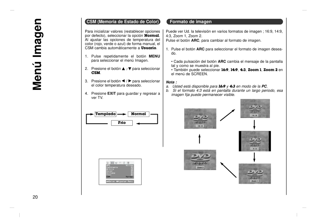 Jwin JV-DTV17 owner manual Menú Imagen, Formato de imagen 