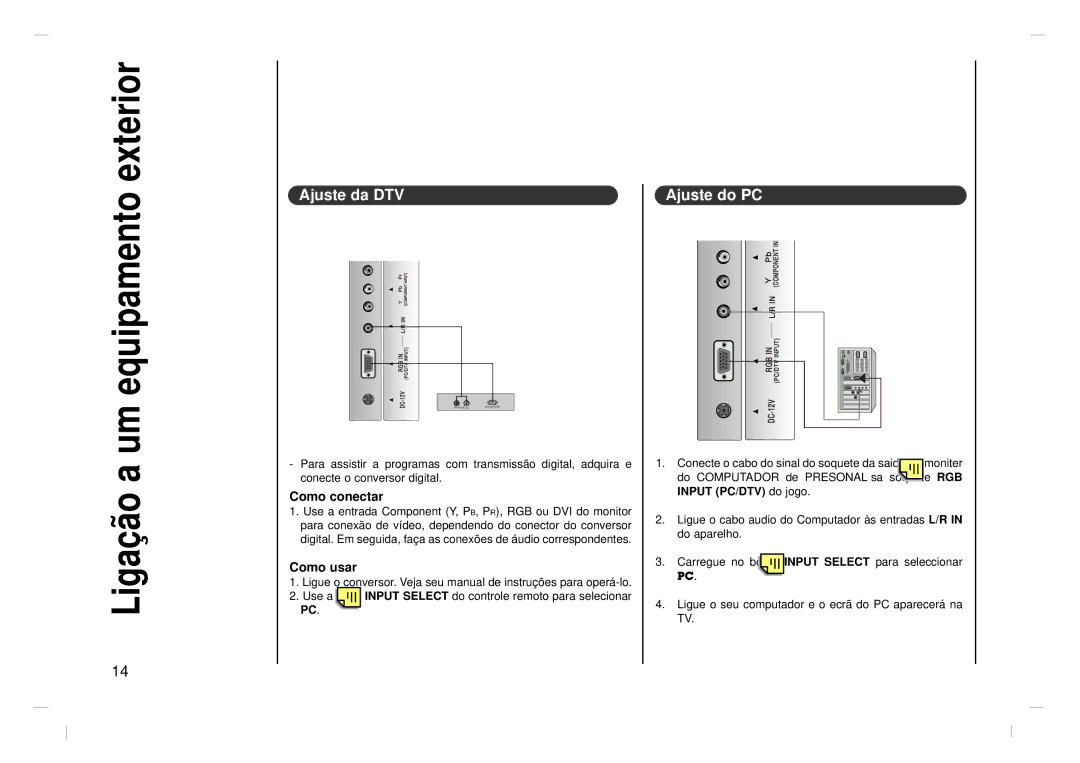 Jwin JV-DTV17 owner manual Ajuste da DTV, Ajuste do PC 