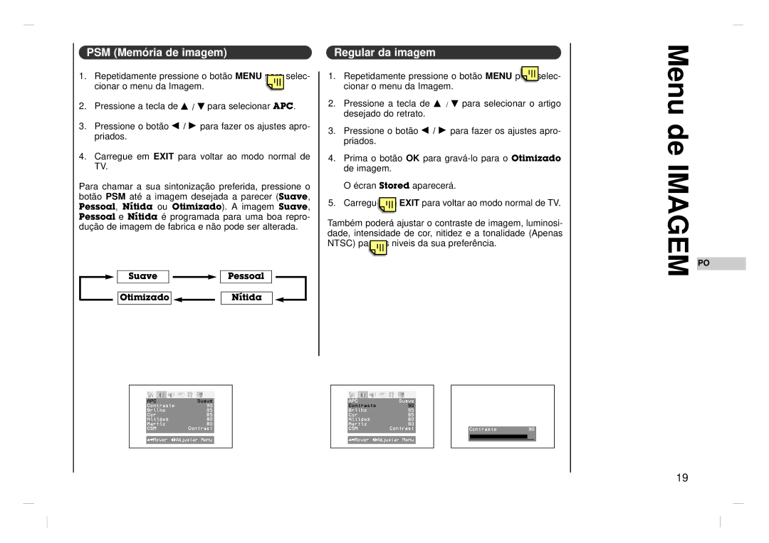 Jwin JV-DTV17 owner manual Menu de Imagem, PSM Memória de imagem, Regular da imagem 