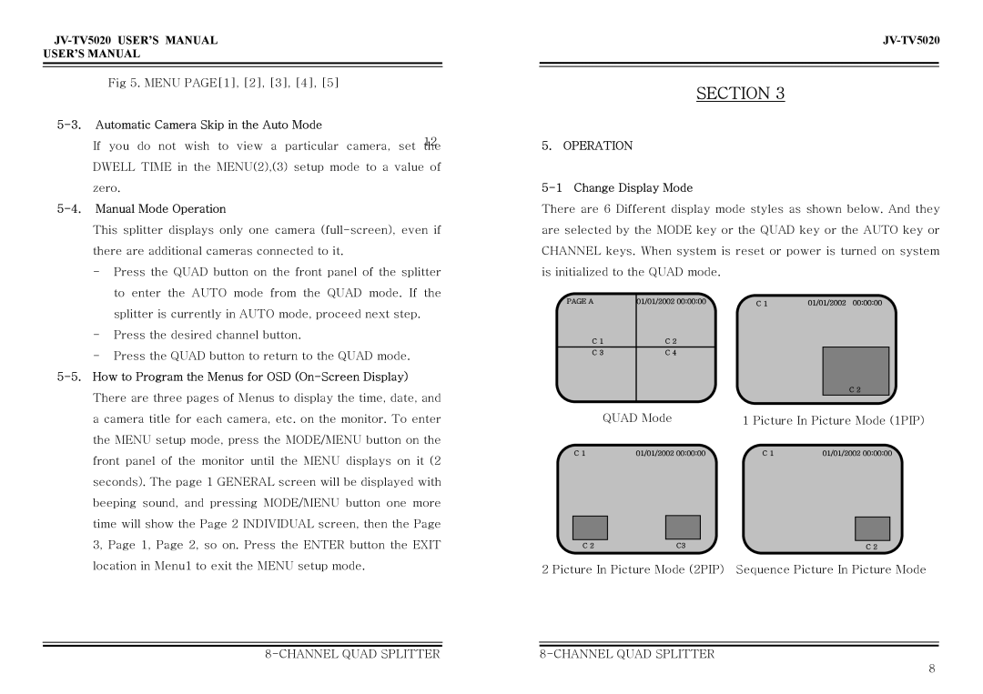 Jwin JV-TV5020 user manual How to Program the Menus for OSD On-Screen Display, Change Display Mode 