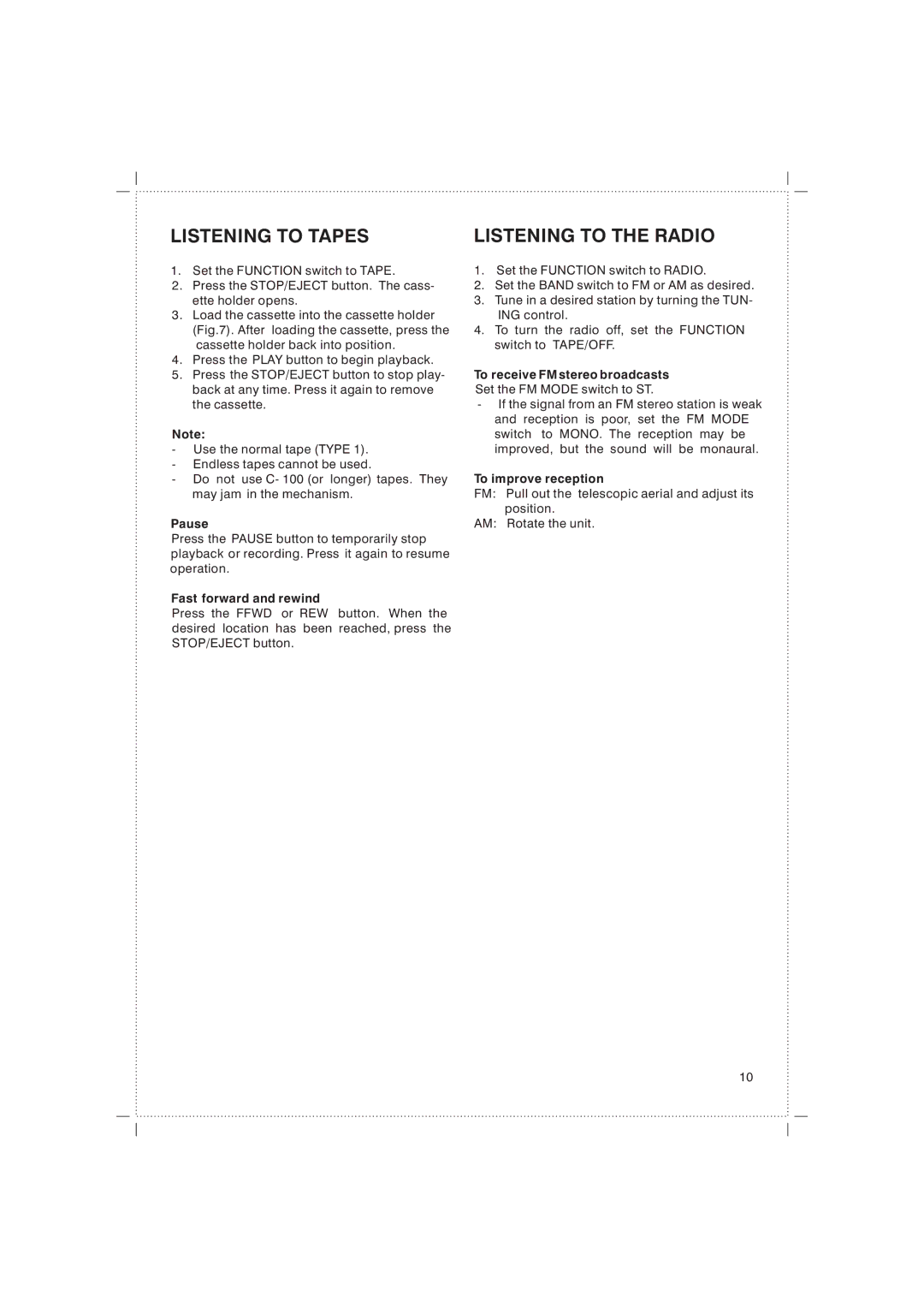 Jwin JX-43000D instruction manual Listening to Tapes, Listening to the Radio 