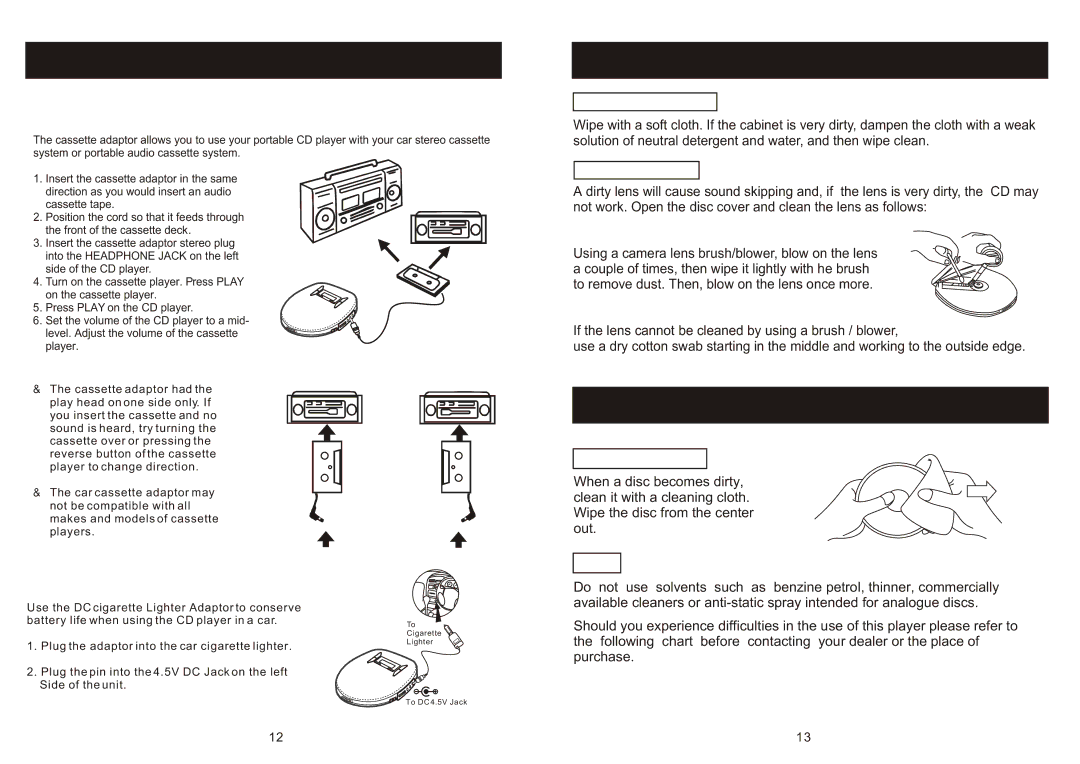 Jwin JX-CD 540J Accessories and Additional Features, Player Maintenance, Disc Cleaning and Troubleshooting Guide 