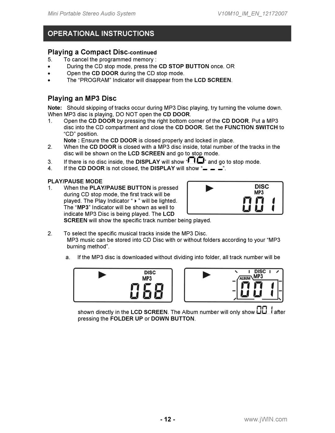 Jwin JX-CD2100 instruction manual Playing an MP3 Disc 