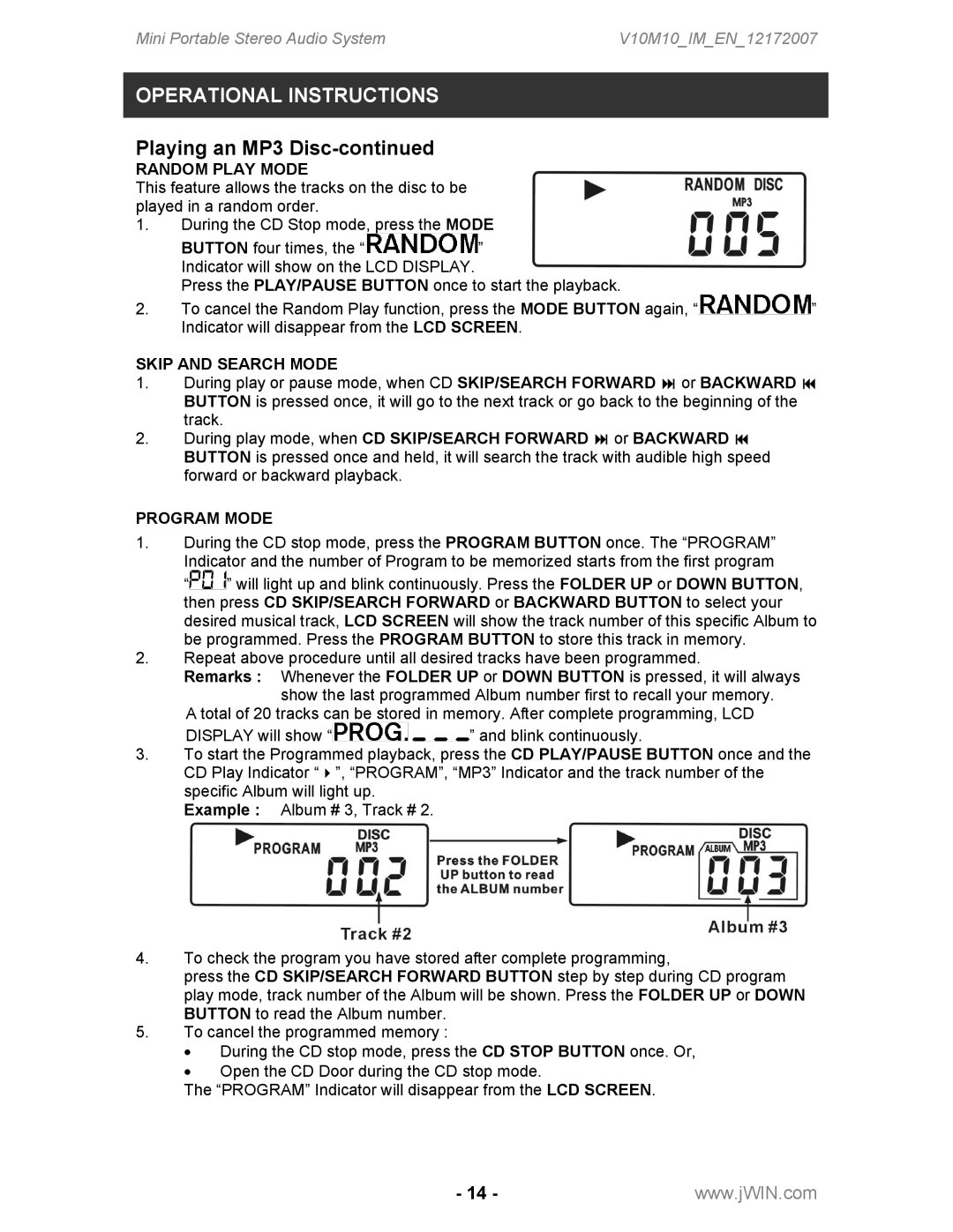 Jwin JX-CD2100 instruction manual During play mode, when CD SKIP/SEARCH Forward or Backward 