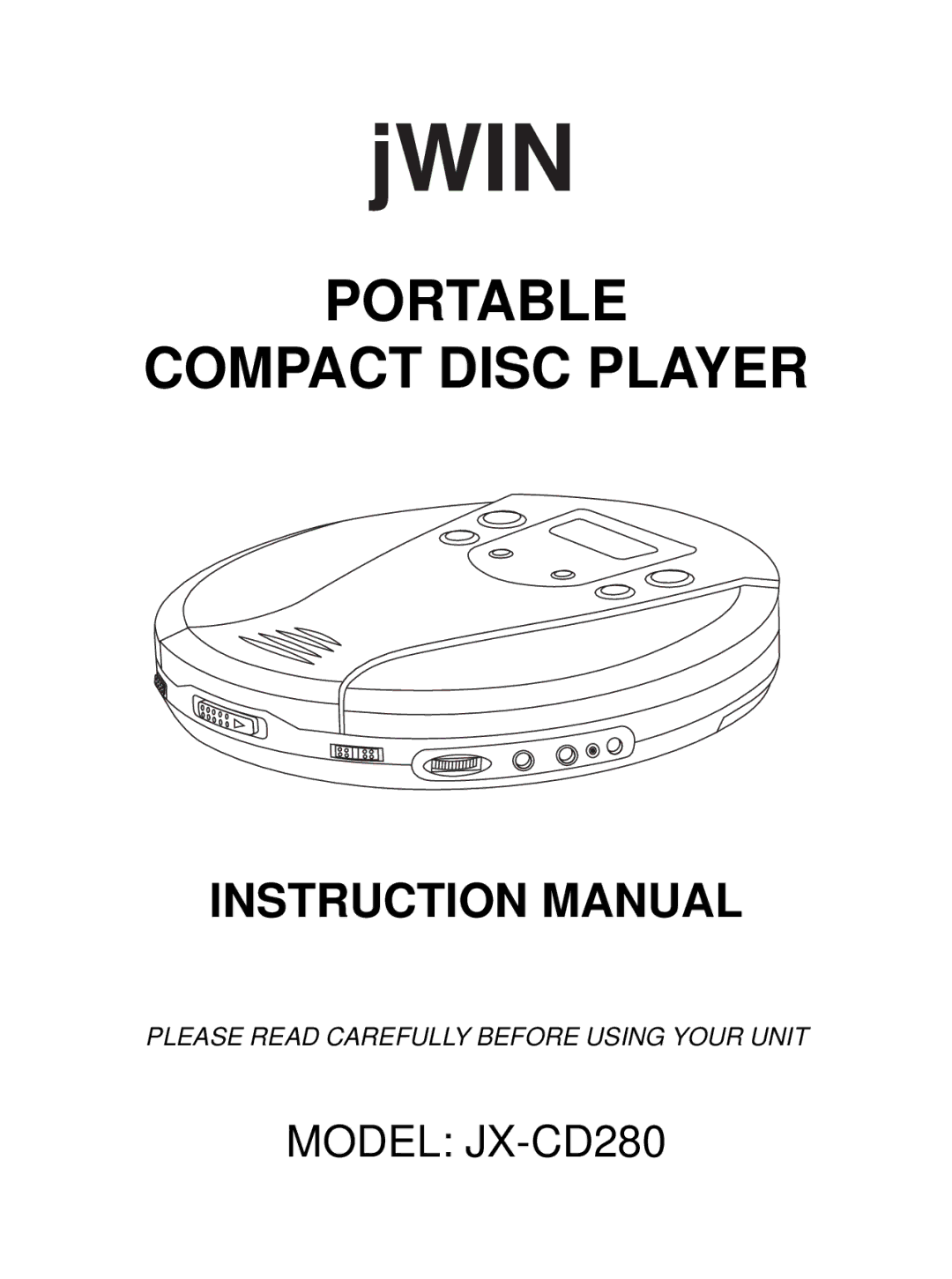 Jwin JX-CD280 instruction manual Portable Compact Disc Player 