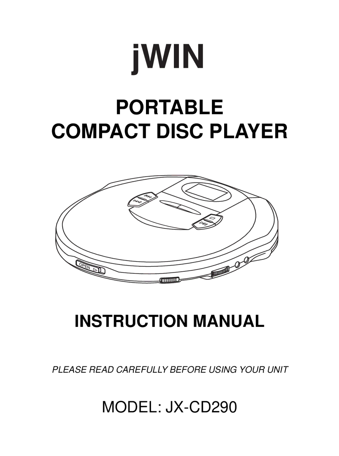 Jwin JX-CD290 instruction manual Portable Compact Disc Player 