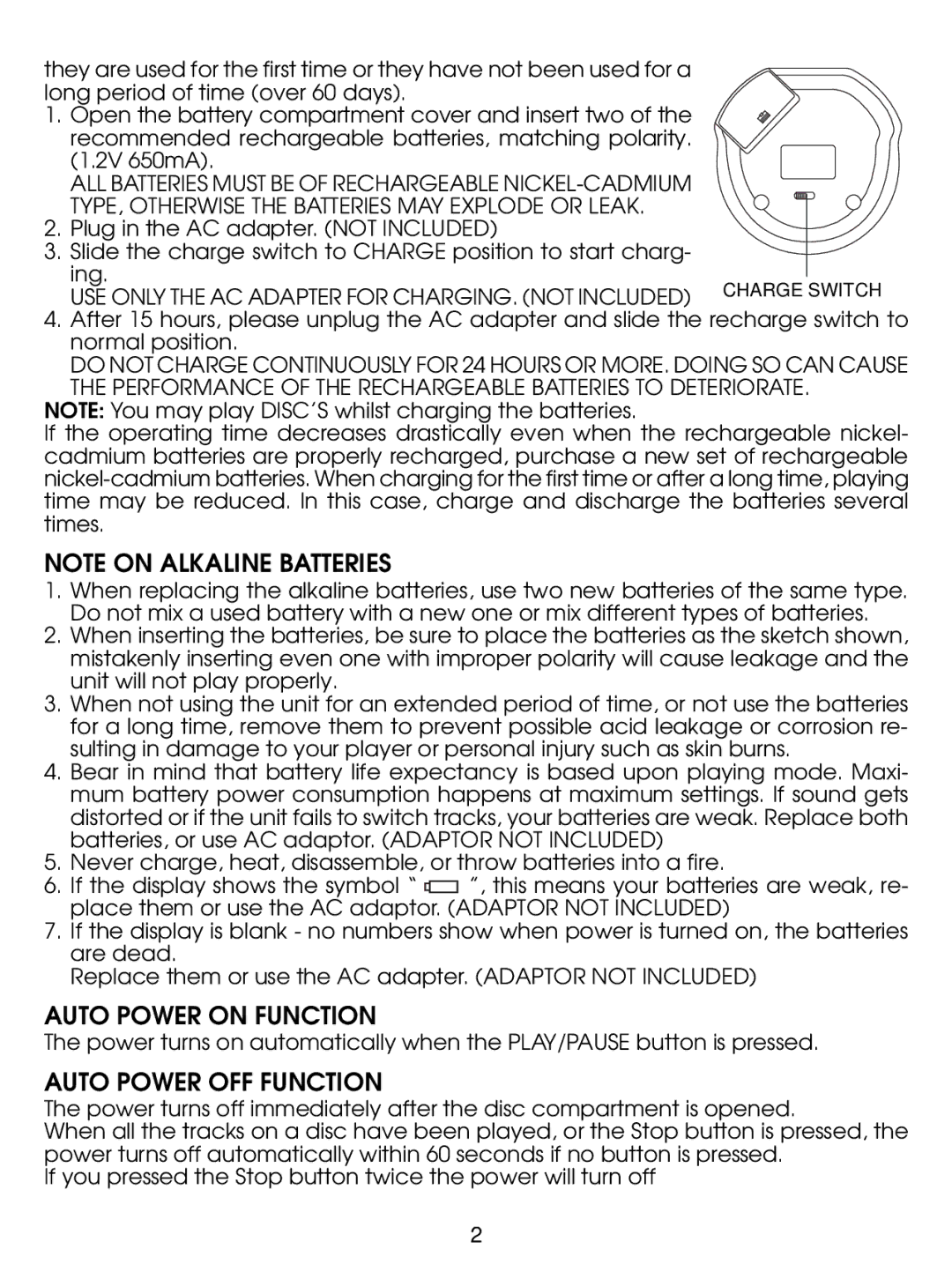 Jwin JX-CD290 instruction manual Auto Power on Function, Auto Power OFF Function 