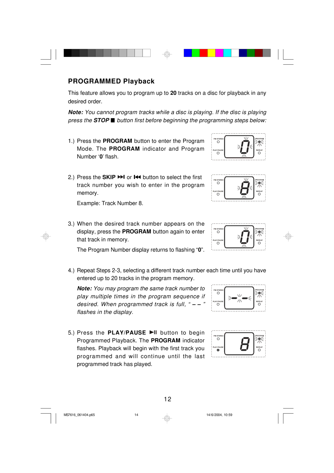 Jwin JX-CD3150D manual Programmed Playback 