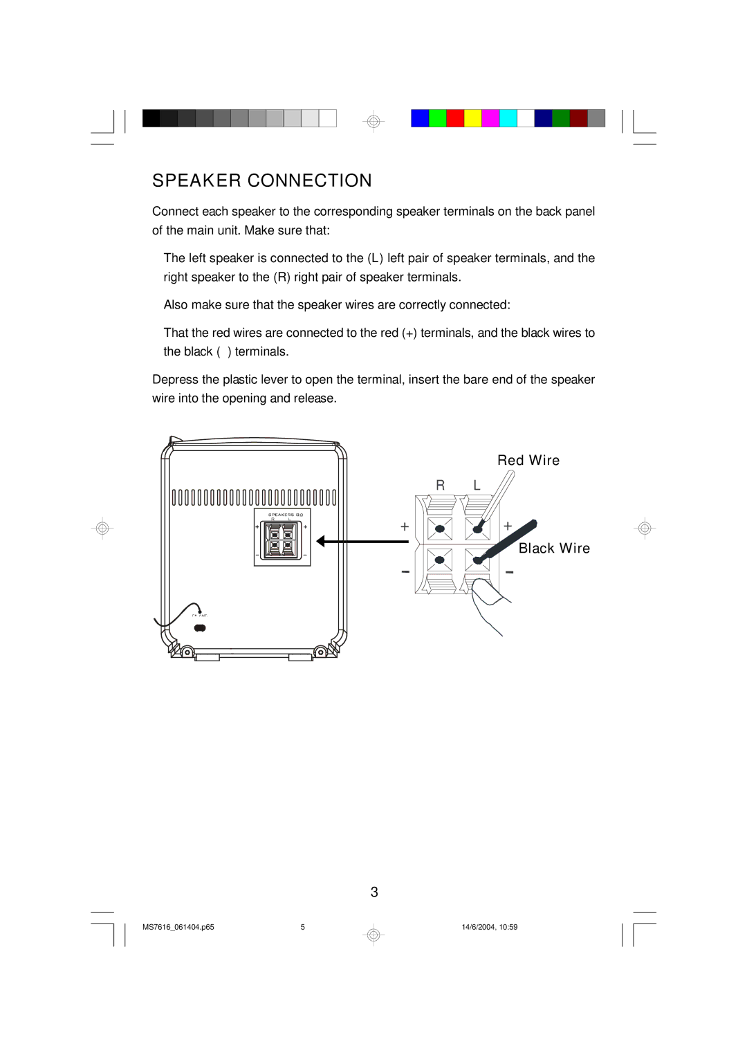 Jwin JX-CD3150D manual Speaker Connection 