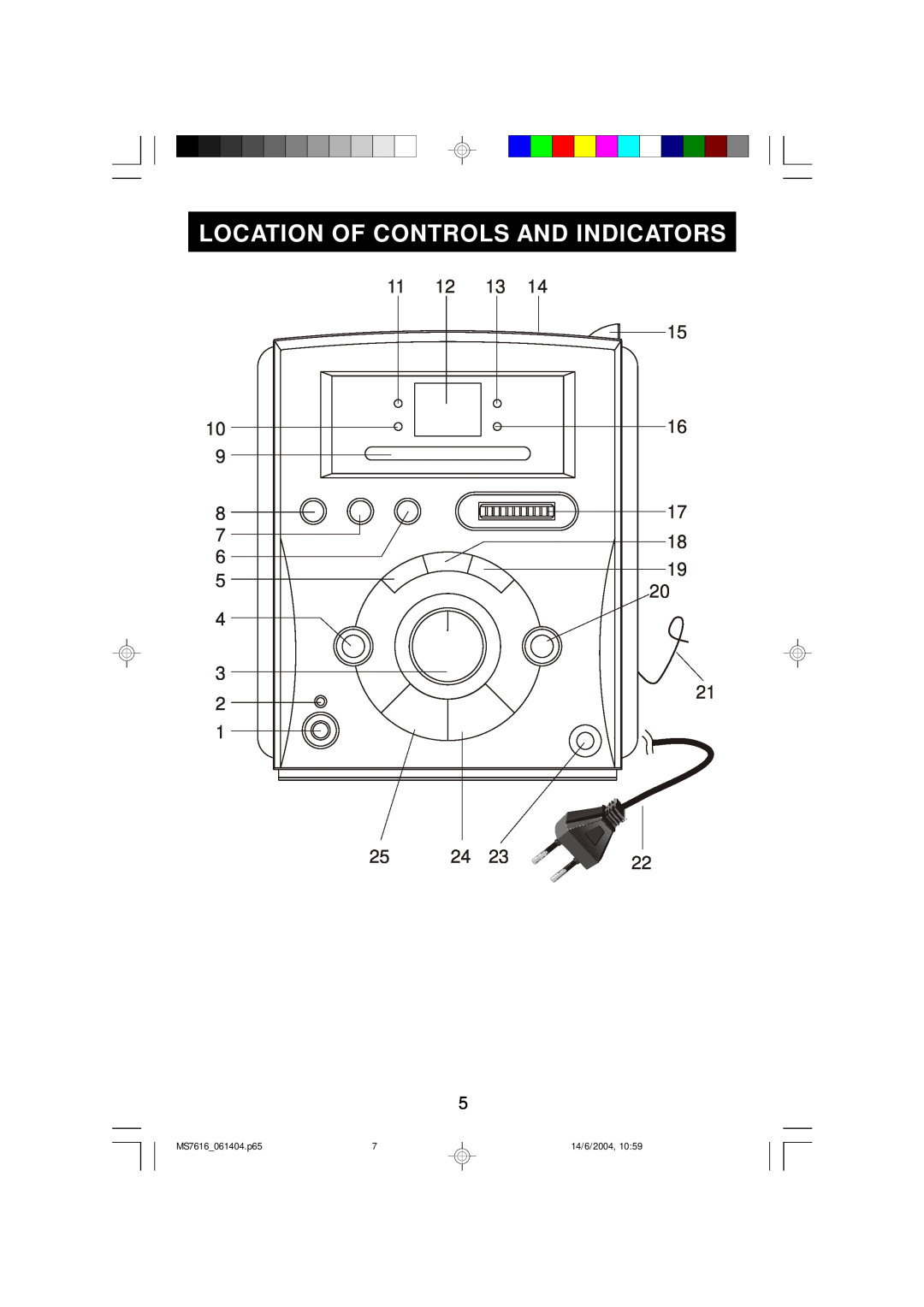 Jwin JX-CD3150D manual Location Of Controls And Indicators, MS7616_061404.p65, 14/6/2004 